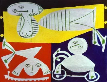 Francoise Gilot with Claude and Paloma 1951 Cubism Oil Paintings